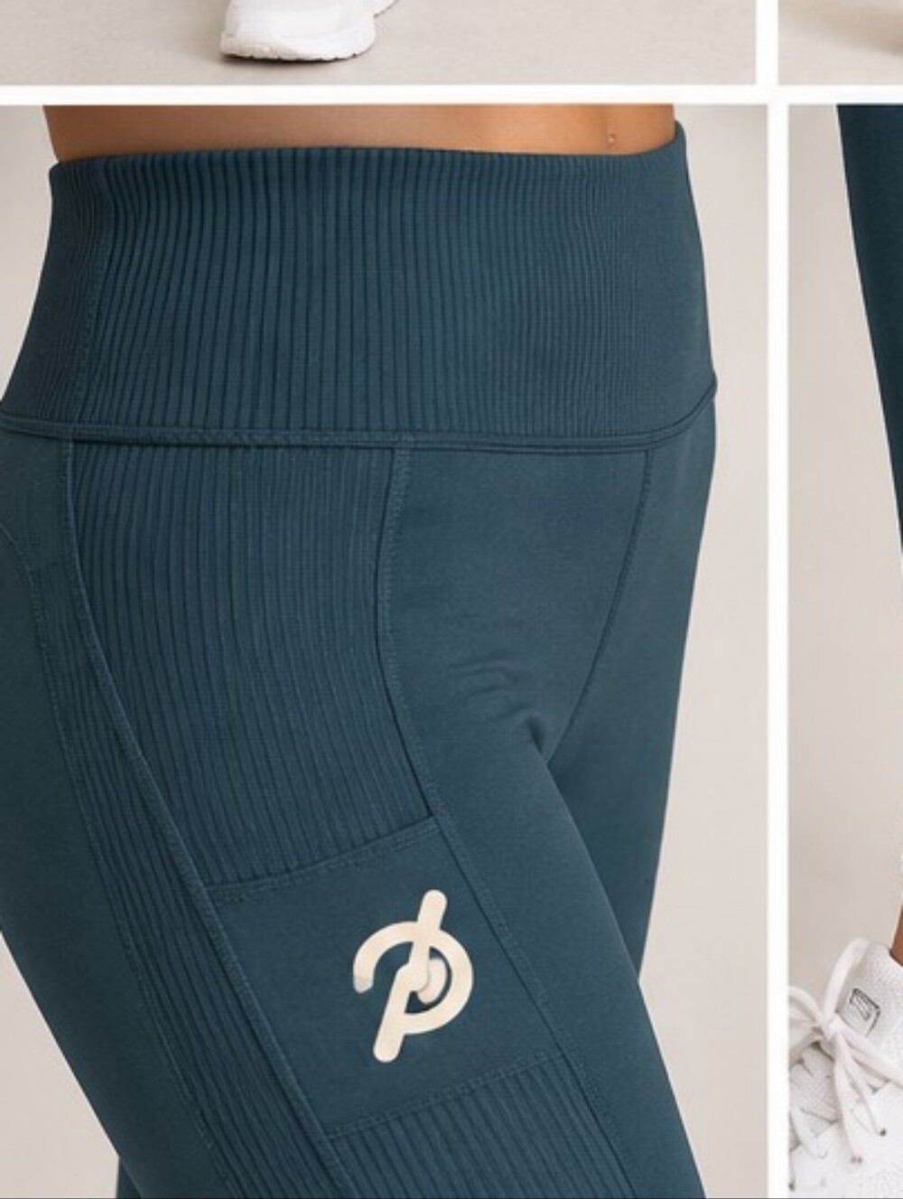 Peloton Mallard Blue Show Up Pocket Leggings with White Logo